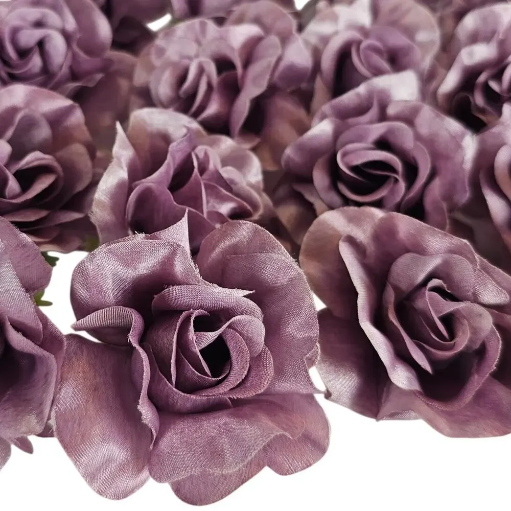 25 Plum Purple Satin Rose Heads Stemless Wedding Floral Craft DIY 2.5in